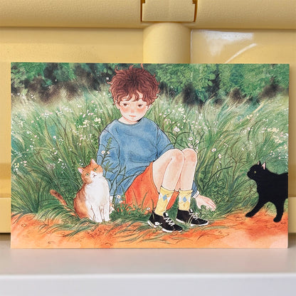 [ yoovora ] Postcard - The Boy and the Cat Waiting