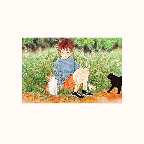 [ yoovora ] Postcard - The Boy and the Cat Waiting
